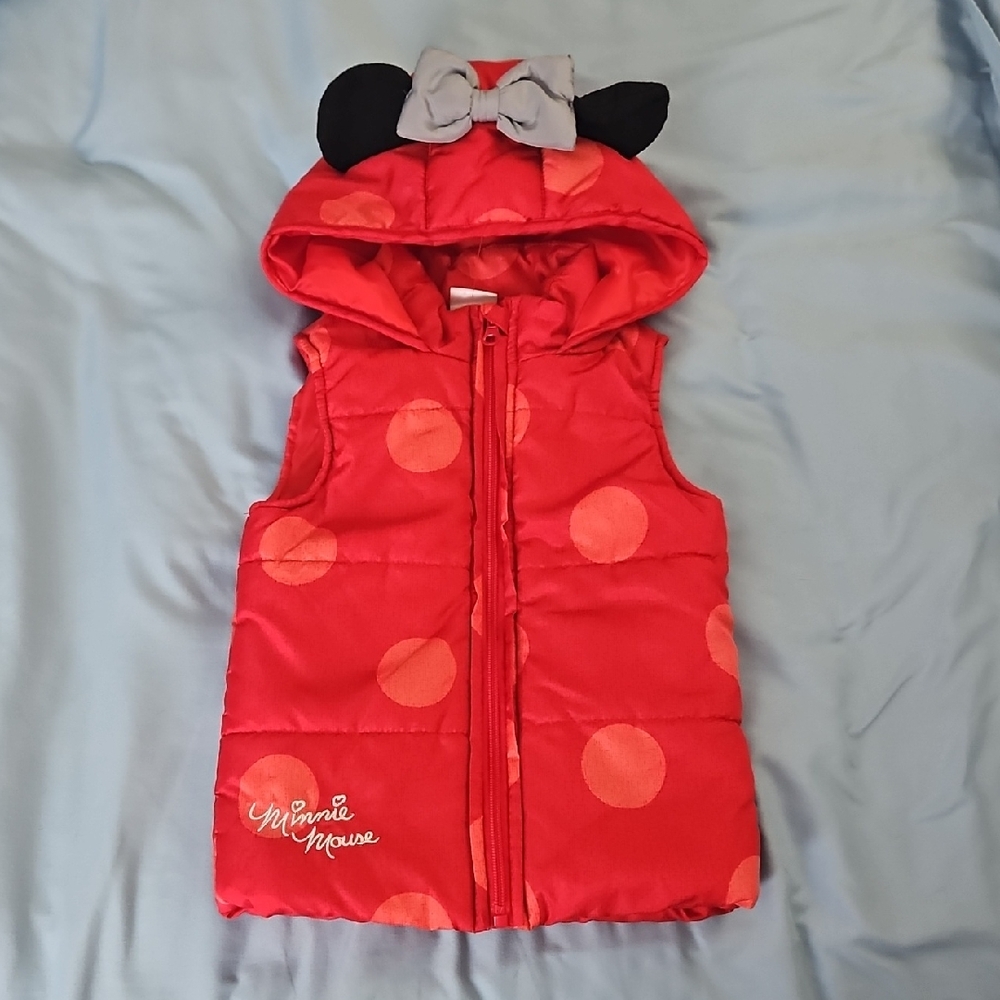 Red Minnie Mouse Hooded Puffer Vest with Bow